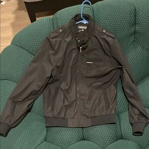 Members Only Black Windbreaker Jacket with Ribbed Collar